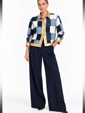 L’Agence Patchwork Denim and Gold Jacket